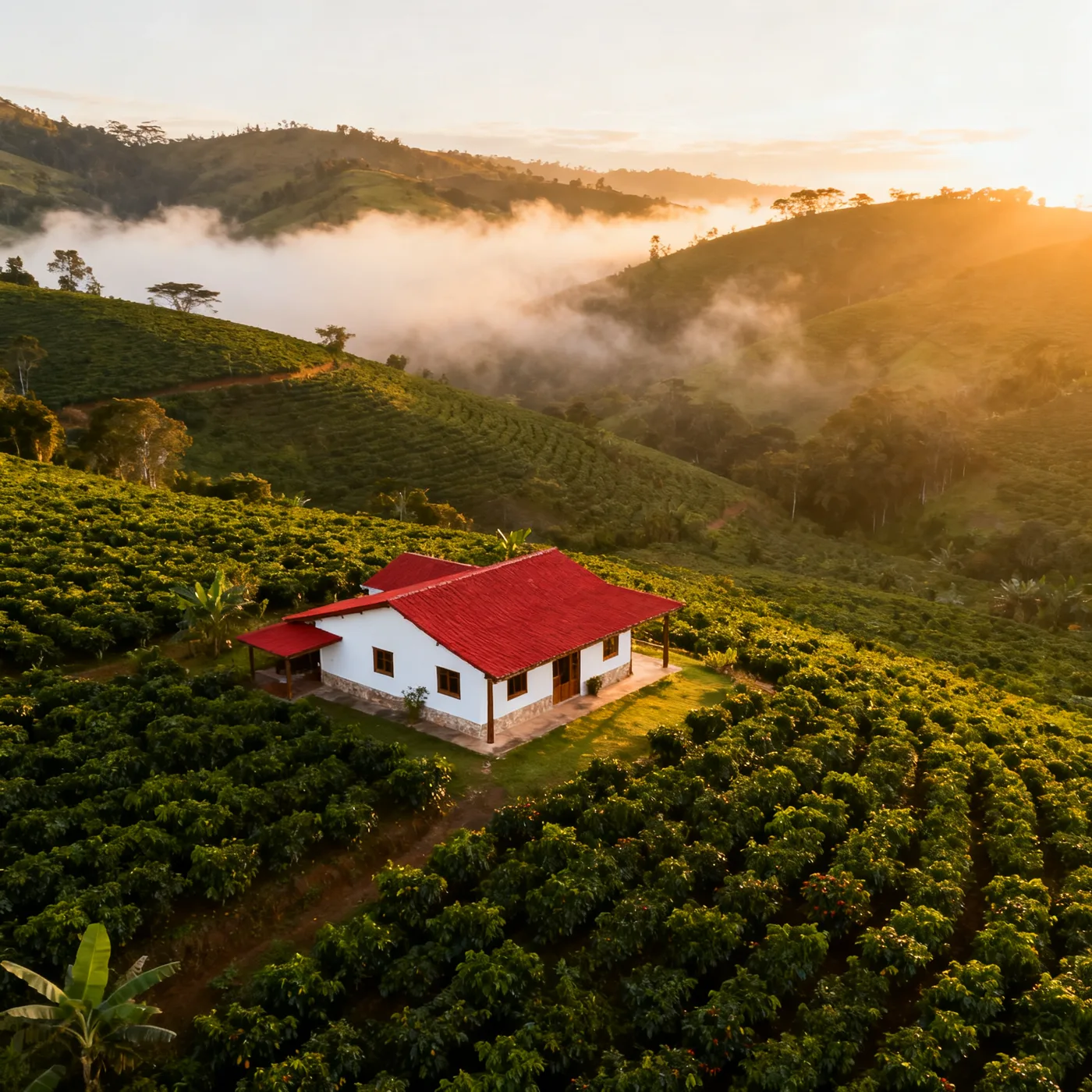 Finca cafetera en Cerritos entre cafetales