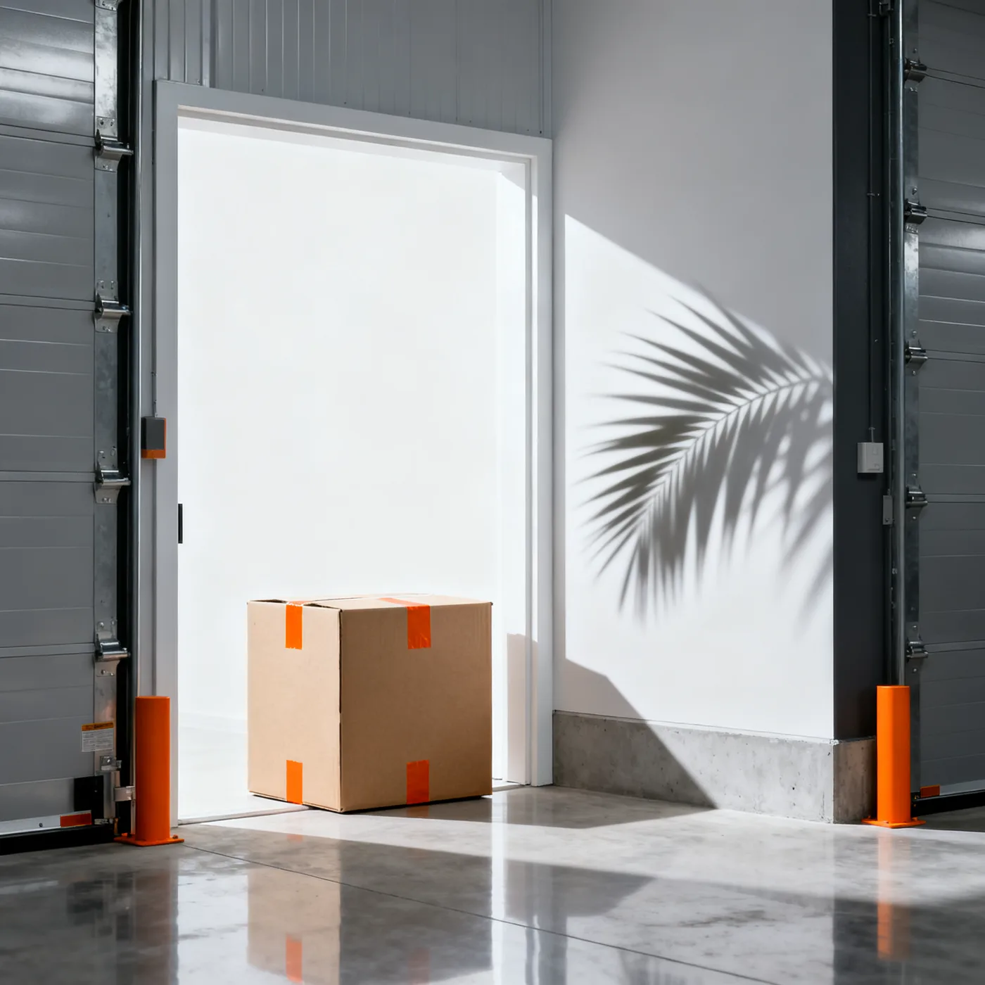 Kraft boxes sealed with safety-orange tape