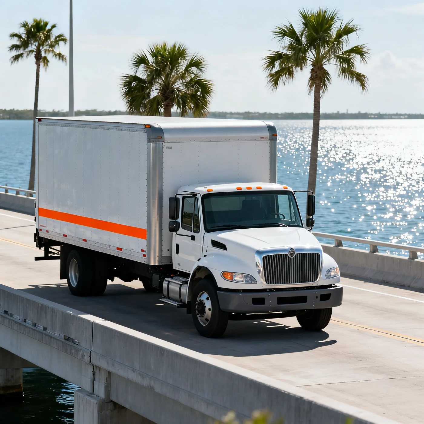 ATLAS box truck crossing the Tampa causeway