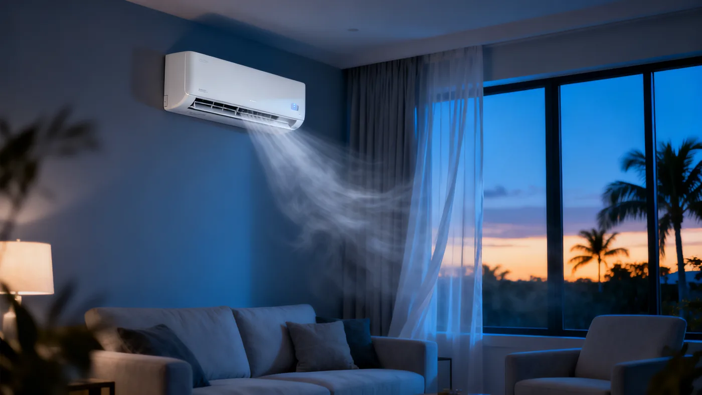 Cool clean air flowing from a mini-split into a Florida living room