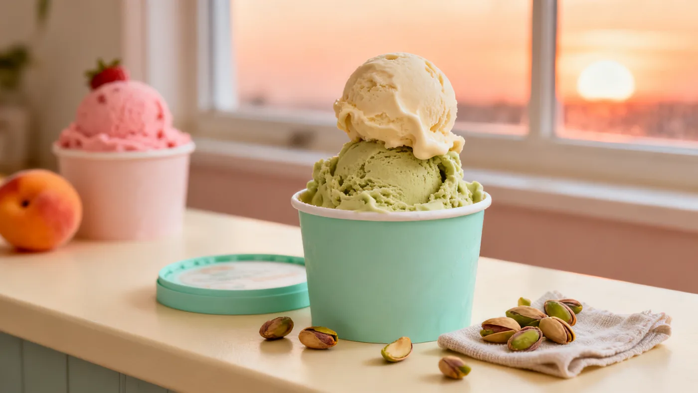 Pistachio pint with a fresh scoop