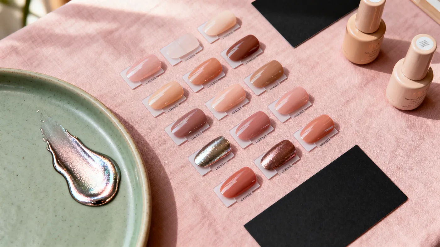 The LACQUE color menu — polish swatches and a melt of liquid chrome